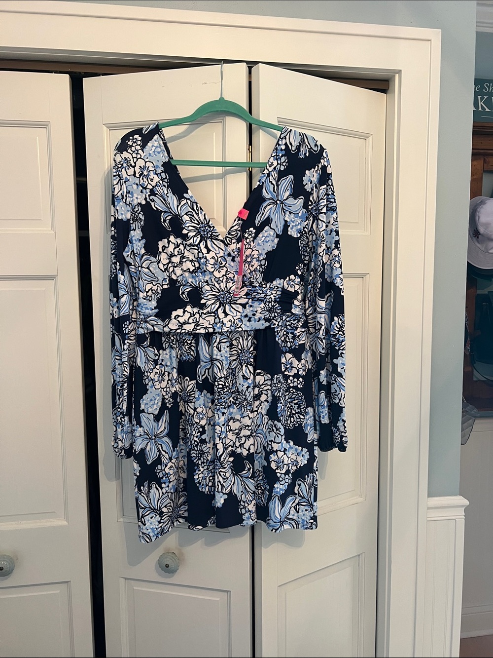 Floral V-Neck Long Sleeve Skort/Romper in Navy & Light Blue